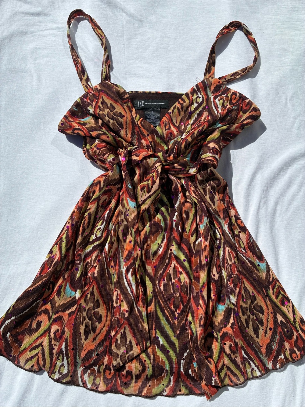 Vintage Y2K I.N.C. Whimsigoth Earth Tone Sequin Tunic Top - S